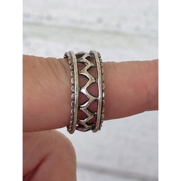 Vintage Sterling Silver Openwork Wide Band Ring Size 9 3/4 - Picture 2 of 9